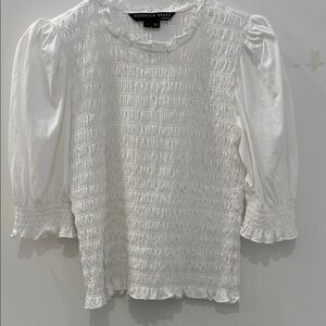 Veronica Beard Cream Smocked Blouse